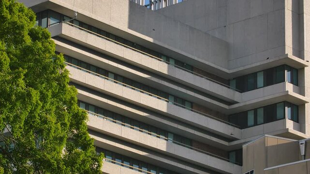 Tight shot of an external view of rooms of the Royal Brisbane Hospital.