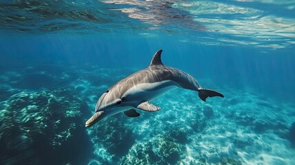 Obraz premium Dolphin swimming in the sea. Beautiful dolphin in the ocean. 