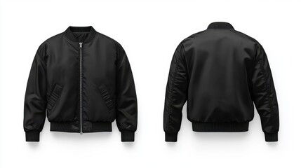 Black Bomber Jacket: Front and Back View Product Photography for Online Store