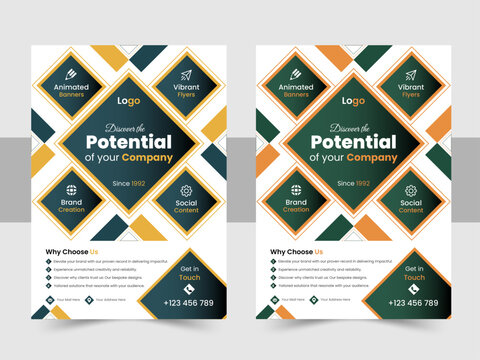 A bundle of 2 templates of a4 flyer, modern business flyer template, abstract business flyer, simple minimalist corporate business flyer design, creative marketing agency flyer design.
