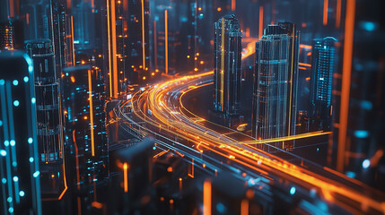 Obraz premium Smart digital Innovation city with connection network reciprocity over the cityscape. of future smart wireless city and social media networking systems that connects business people with in city