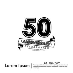 50th years anniversary celebration emblem. black anniversary logo isolated with ribbon on white background. vector illustration template design for web, flyers, poster, greeting card