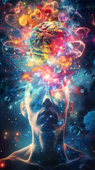 The intricate workings of the human mind can be visually depicted with abstract elements, expressed through vibrant and fantastical artwork that reflects imagination and perception