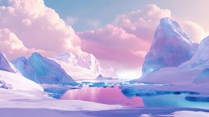 Pastel Mountains And Glacial Lake Serenity