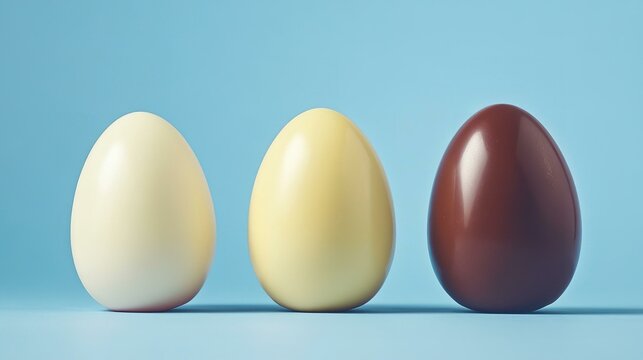 Easter deride up with pastel chocolate eggs on blue background