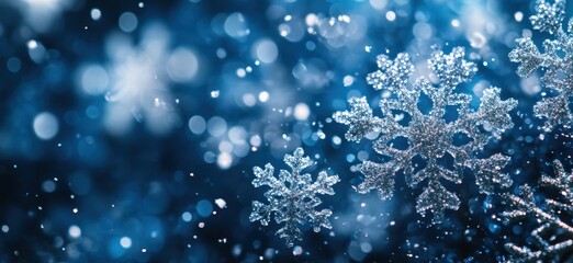 Sparkling Snowflakes in a Winter Wonderland with Bokeh Background, Capturing the Magic of Snowy Days and the Beauty of the Holiday Season, Ideal for Seasonal Themes