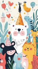 Colorful playful birthday invitation with animals