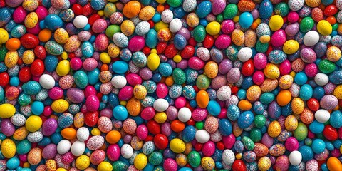 A multitude of speckled Easter eggs fills the frame a colorful feast for the eyes ideal for festive backgrounds or event decor.