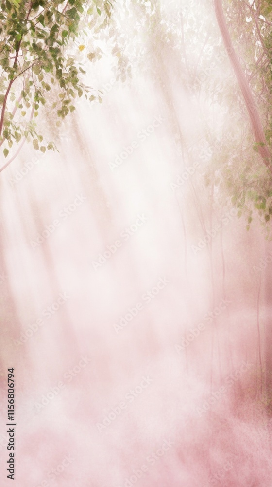 Poster ethereal misty forest with soft sunlight rays
