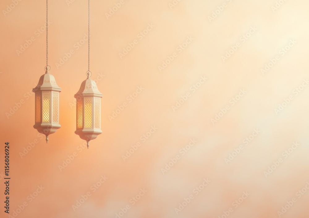 Poster warm glow of hanging lanterns in minimalist setting