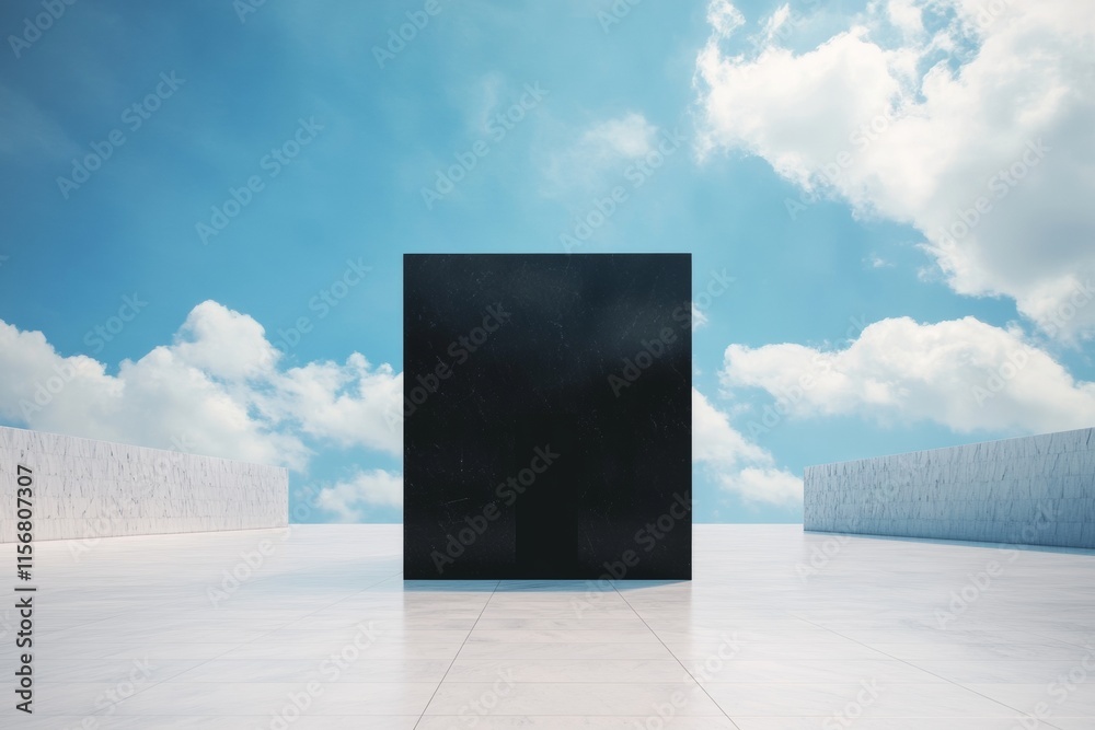 Poster modern architectural cube against vibrant sky in minimalist setting