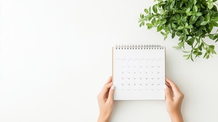 Obraz premium Minimalist Desk with Cozy Planner and Greenery for Productivity and Planning