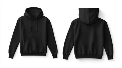 Blank Black Hoodie Mockup Front and Back View:  Perfect for Apparel Design and Branding Presentations