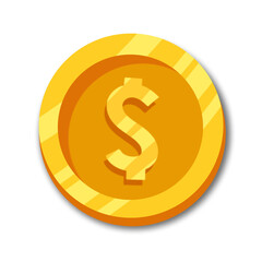 Dollar coin icon. Gold coin with front view. Elements for business, finance, and investment. Golden coin. Shinny coin illustration. Vector illustration. Web design.