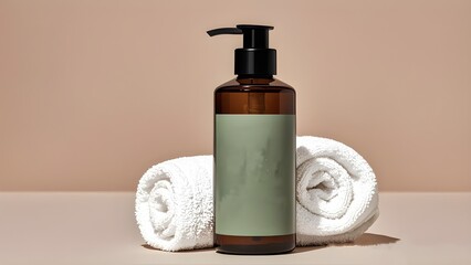 Studio shot photo of one mock up bottle of body wash product