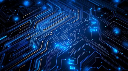 Fototapeta premium Close-Up Photo: Glowing Circuit Board Details, Vividly Illuminated Technology. AI Generated