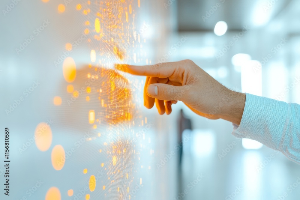 Poster Futuristic Technology Analysis with Interactive Digital Display in Modern Office