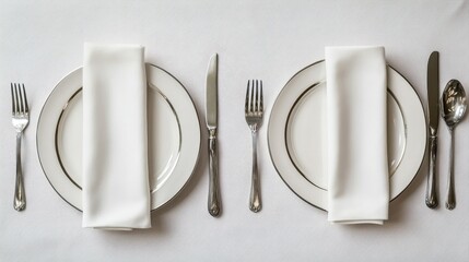 Overhead view of two minimalistic place settings on a table