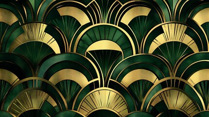 Fototapeta premium Elegant Emerald and Gold Art Deco Digital Painting: Close-Up Texture. AI Generated