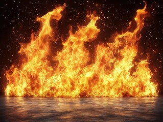 Fototapeta premium A vivid depiction of blazing flames and sparks against a dark background, creating an intense and dynamic visual effect.