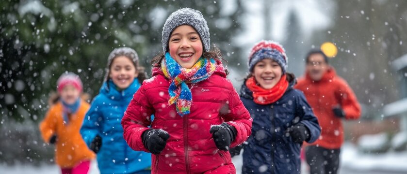 Joyful Winter Family Run Community Fitness in Vibrant Scarves