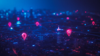 Smart digital Innovation city with connection network reciprocity over the cityscape. of future smart wireless city and social media networking systems that connects business people with in city