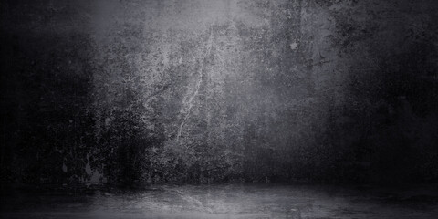 Room empty of cement floor with gray room cement or concrete wall texture background and sun light