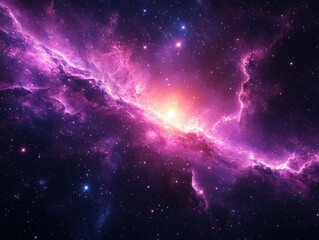 Obraz premium A vibrant cosmic scene depicting a supernova explosion with radiant purple and pink hues set against a backdrop of countless stars in deep space.