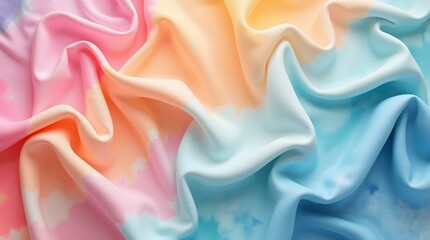 Obraz premium A vibrant tie-dye fabric with swirling patterns of blue, pink, orange, and yellow creates a colorful and abstract texture