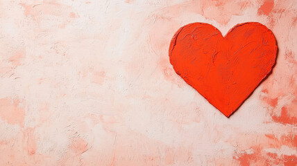 Valentine theme, vibrant red heart on soft pink textured background evokes warmth and love