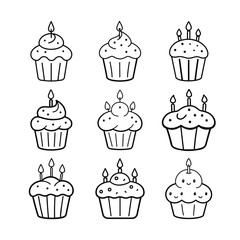 Hand-Drawn Cupcake with Candles for Birthday Celebrations