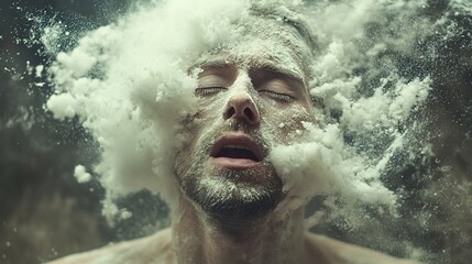Surreal Portrait: Man engulfed in a cloud of dust
