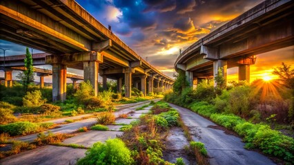 Obraz premium Abandoned Interstate Overpass Urban Exploration Photography - Crumbling Concrete and Rusting Steel