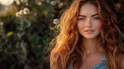 Naklejka premium Radiant Woman with Flowing Red Hair