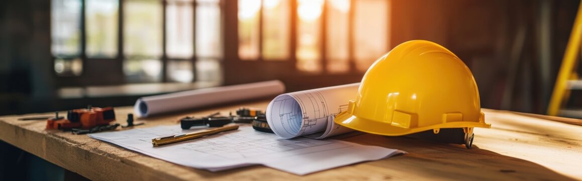 Construction planning action job site work materials indoor environment close-up viewpoint project management concept