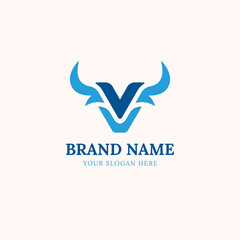 Letter V bull logo, Bold and dynamic logo featuring the letter 'V' creatively combined with bull horns