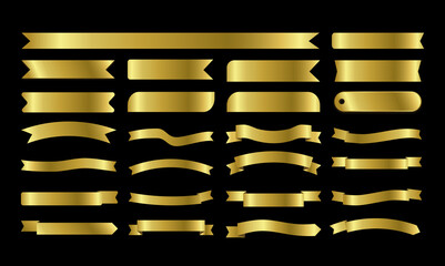 Label Gold Ribbon Set elements. Elegant and Luxurious Button tag banner Vector illustration