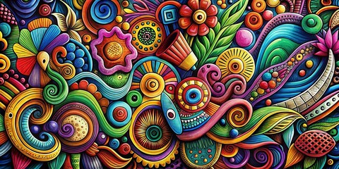 Abstract Bold Hand-Drawn Doodle Background with Copy Space - Right Side Composition