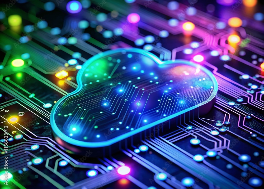 Poster abstract circuit board cloud computing bokeh background - futuristic technology concept