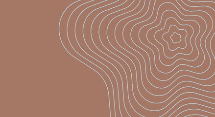 Trendy abstract banner template with waving lines on mocha mousse colored background. Color of the Year 2025. Brown tone, soft coffee color. Vector illustration