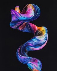 Obraz premium Abstract liquid shape twisting in a spiral with iridescent colors on a black background