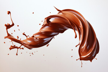 Chocolate and milk Spiral Splash, White Background, Hyperrealistic Photography. 3d realistic.