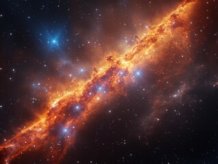 Fototapeta premium A vibrant cosmic scene depicting a colorful nebula in space, filled with bright stars against a backdrop of deep space. It captures the wonder of the universe.