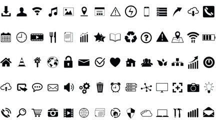 set of black and white icons for design