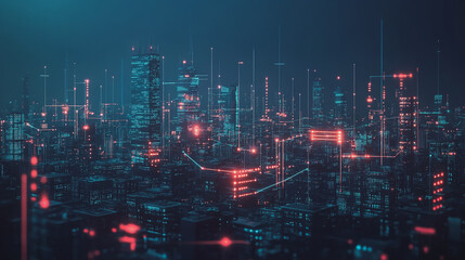 Smart digital Innovation city with connection network reciprocity over the cityscape. of future smart wireless city and social media networking systems that connects business people with in city