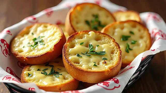 a basket filled with slices of garlic bread