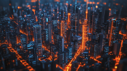 Fototapeta premium Smart digital Innovation city with connection network reciprocity over the cityscape. of future smart wireless city and social media networking systems that connects business people with in city