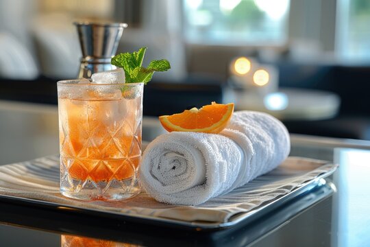 personalized welcome note and small gift for hotel guests blank signature form fruit basket top view