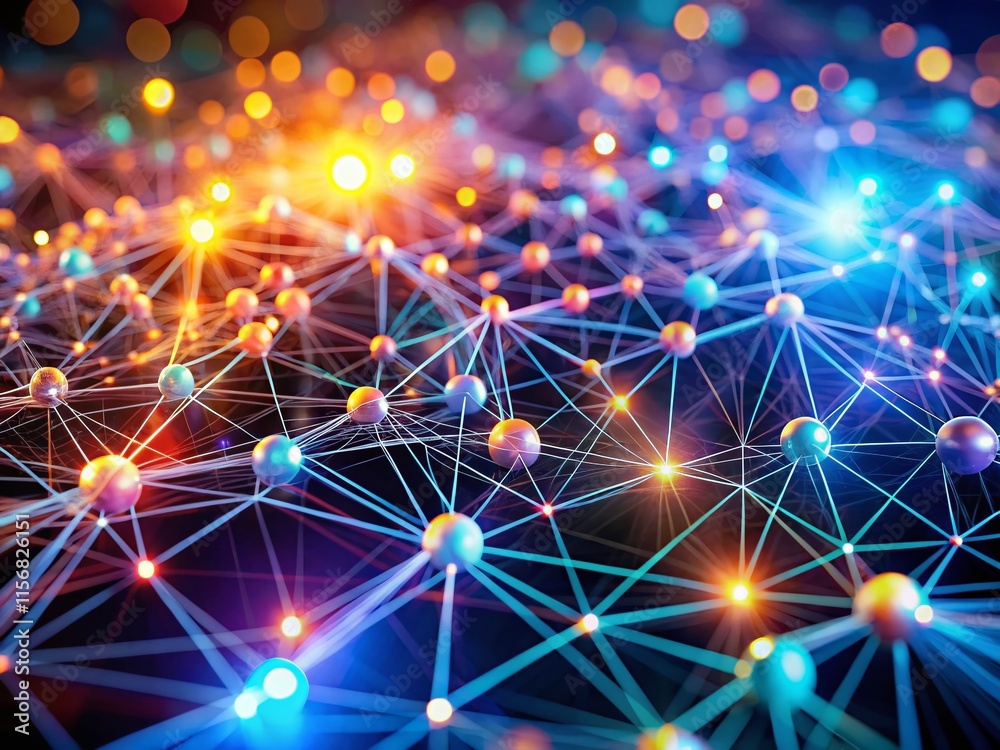Poster abstract digital network: macro shot of interconnected nodes and lines