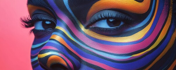 Obraz premium Artistic Face Paint on Woman with Colorful Abstract Design